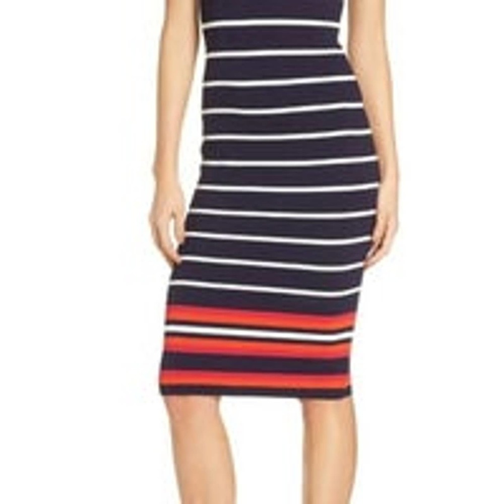 M medium ELIZA J Stripe Knit Sheath Navy Dress RED WHITE BLUE